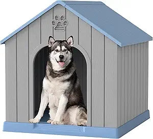 Medium to Large Dog House: Waterproof Plastic Outdoor and Indoor Doghouse with Elevated Floor and Ventilation