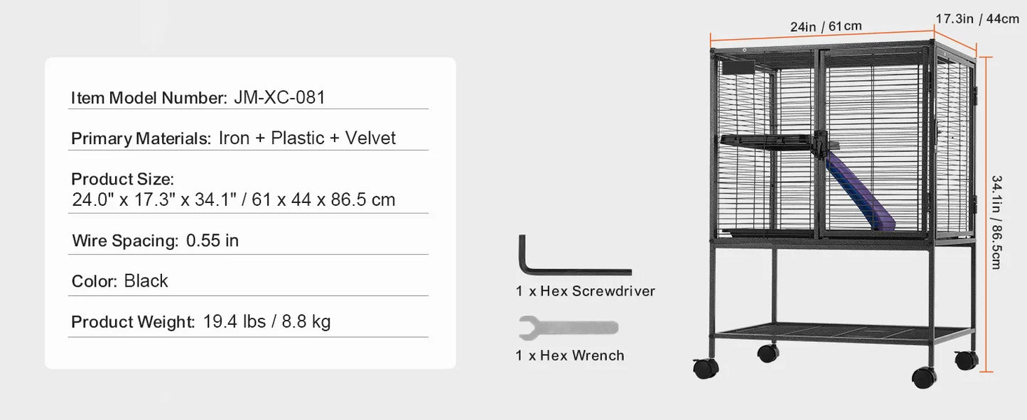 SucceBuy 64.6" Rolling Metal Ferret Cage Large 4-Tier Critter Nation Cage Small Animal Cage for Rats Hamster Guinea Chinchilla