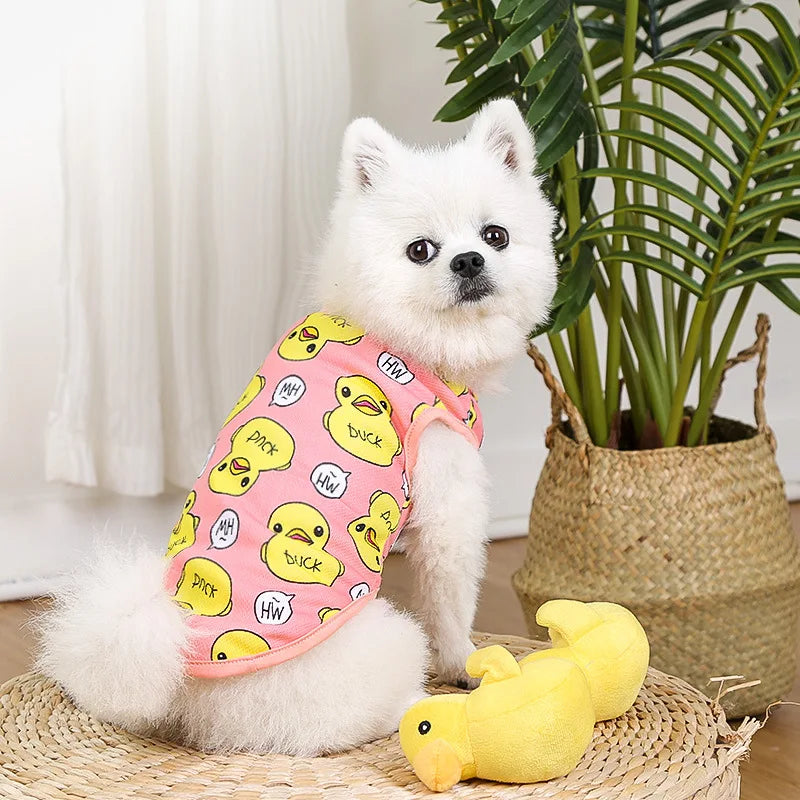 Cartoon Print Cotton Pet Apparel - 3-Season Vests/Coats/Shirts for Dogs & Cats