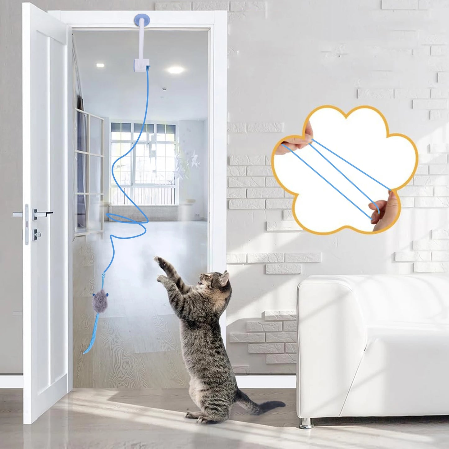 Door Hanging Automatic Retractable Kitten Toys with 3 Catnip Mice Independent Play Hanging Door Cat Toys for Bored Cats