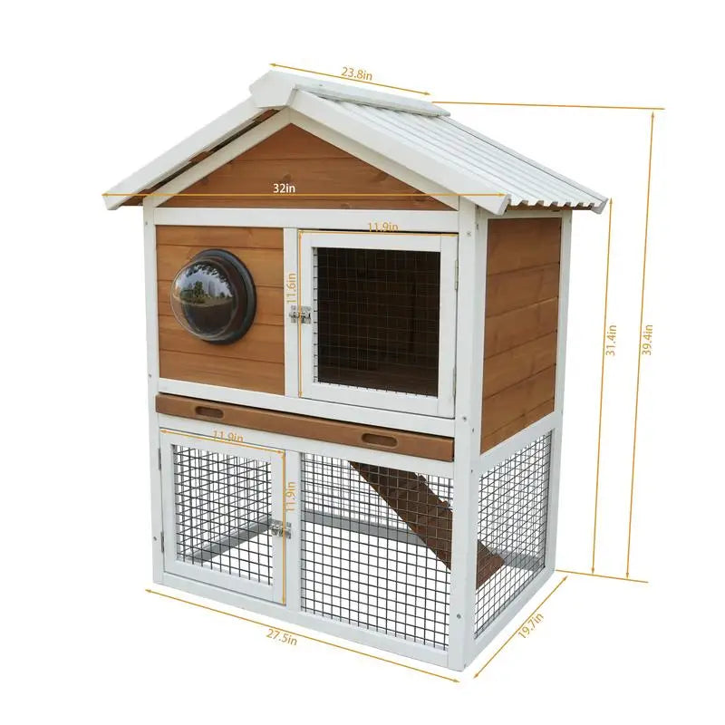2-Tier Wooden Rabbit Hutch with Waterproof Roof, Removable Pull-Out Tray, Ideal Outdoor Bunny Cage for Small Pets, Featuring