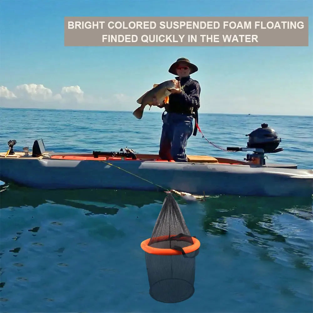Floating Fishing Bait Basket Foldable Fishing Holder Bucket Fishing Bucket Storage Bag for Caught Fish