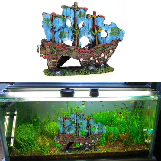 Pirate Ship Wreck Ship Resin Ornament Wreck Sunk Ship Landscape Sailing Boat Cave Fish Playing Toys Aquarium Accessories