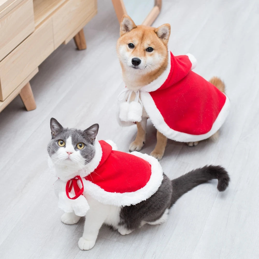 Pet Cat Dog Cape Change Into Santa Cape Deer Red Riding Hood Warm Plush Kawaii Comfortable Windproof Repeat Costume