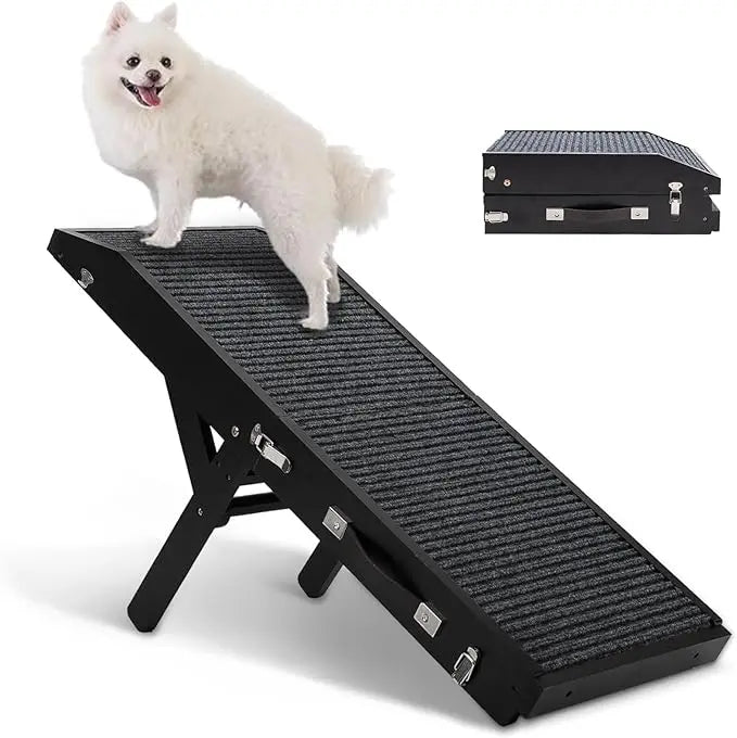 Wooden Dog Ramp for Couch High Bed, Non Slip Pet Ramps for Small Dogs and Cat with 5 Adjustable Height from 10.6'' to 22'', Port