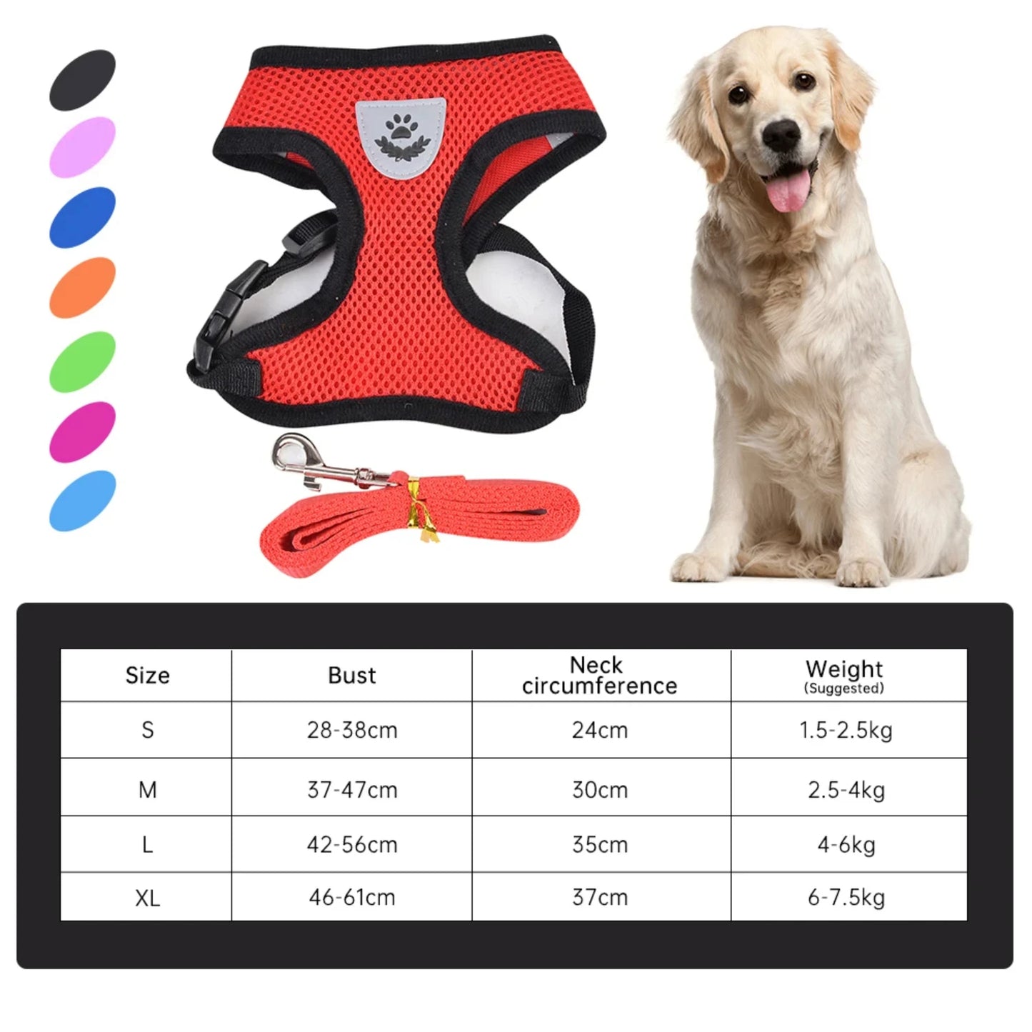 Nylon Adjustable Dog Harness Reflective Soft Breathable  Pull Dog Harness Vest Pet Harness and Leash  Walking Pet Supplies