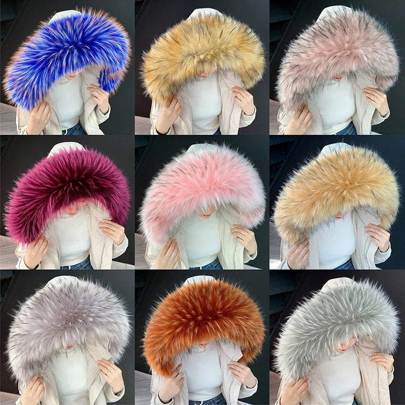Women Blinger Faux Raccoon Fur Detachable Collar For Winter Coat And Hoody Decorative Fake Collar Fur Customerized False Collar