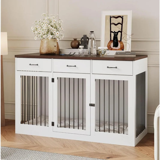 Extra Large Dog Crate Furniture, Indoor Heavy Duty Dog Kennel House with 3 Drawers, Furniture Dog Crate Side End Table TV Stand