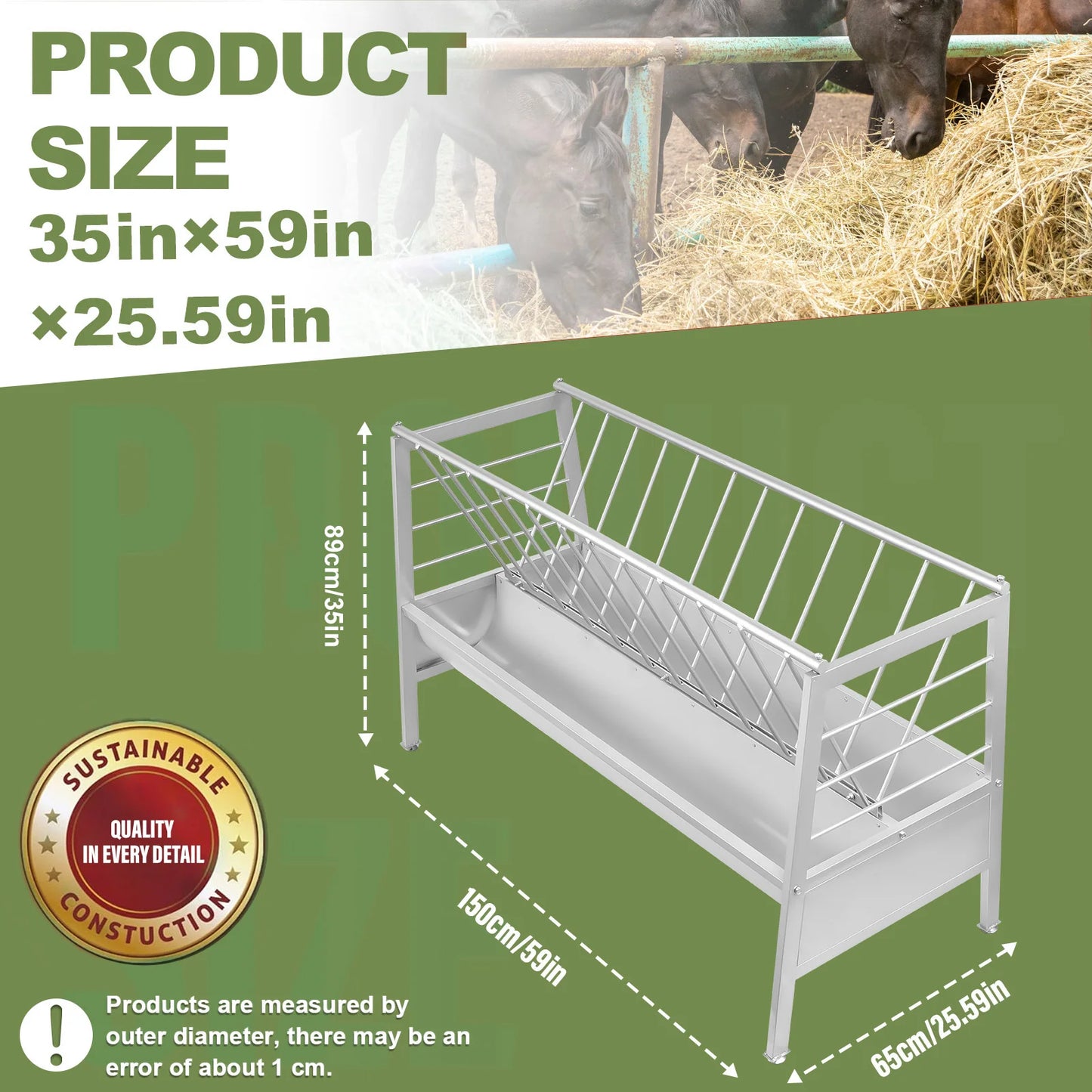Goat Hay Feeder Large Capacity Livestock Feeder Heavy Duty Metal Feed Trough with Deeper Feeding Pan for Farms, Sheep Sheds