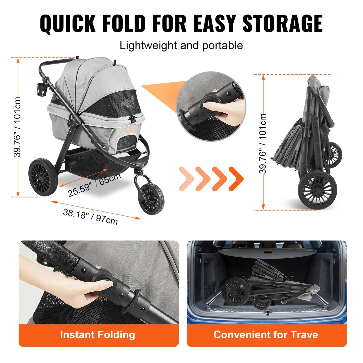SucceBuy Pet Stroller Carrier Dog Cat Strollers Lightweight Travel Rotate with Brakes Pet Pad Cup Holder for Puppy Accessories