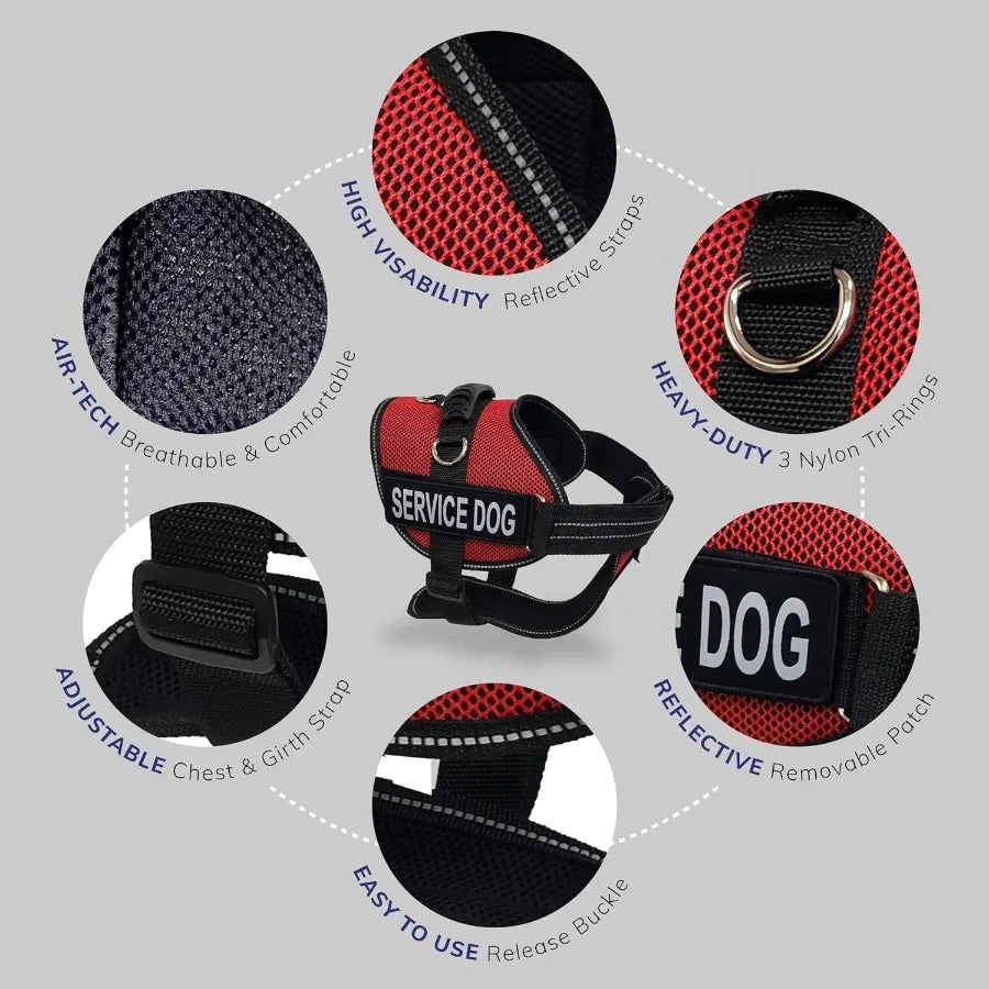 ActiveDogs Full Service Dog Kit - Service Dog Vest Harness with Handle ID Holder Medical Alert Keychain Leash Patches - Large S