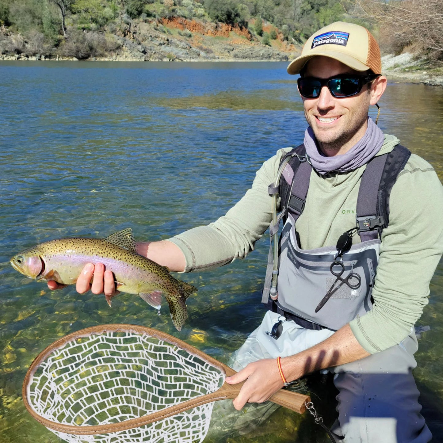 Fly Fishing Net, Trout Net, Wooden Frame Fly Fishing Landing Net for Catch and Release, Fly Fishing Gear for Stream Fishing