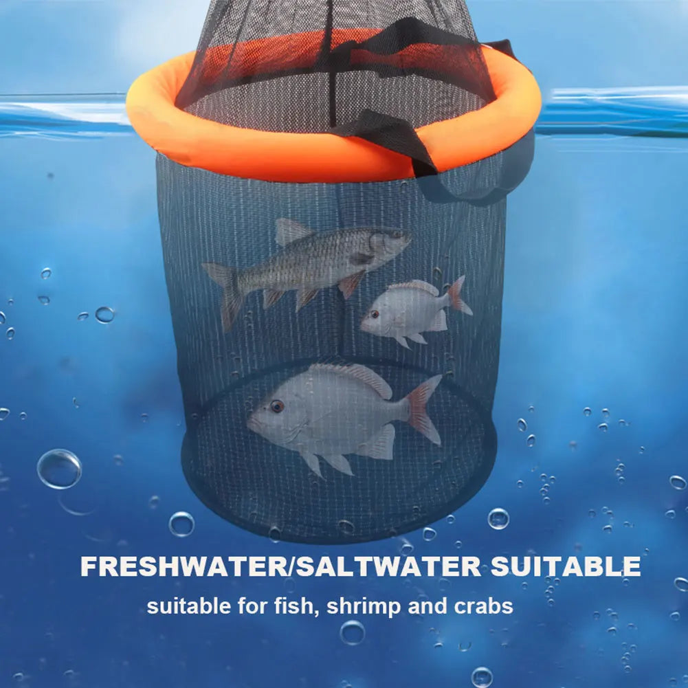 Floating Fishing Bait Basket Foldable Fishing Holder Bucket Fishing Bucket Storage Bag for Caught Fish