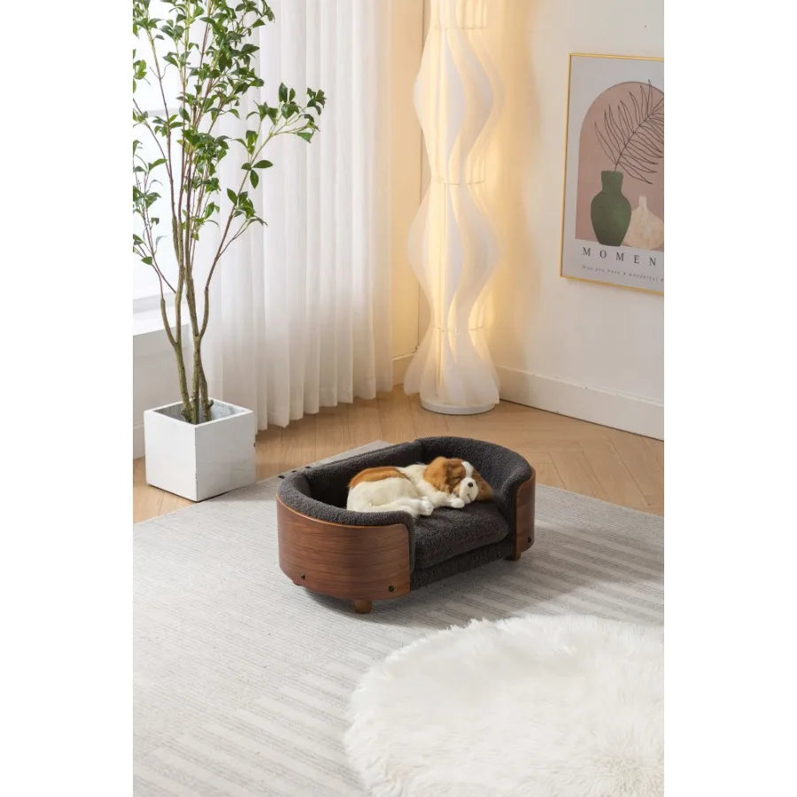 Scandinavian Elevated Dog Bed With Walnut Bent Wood Back