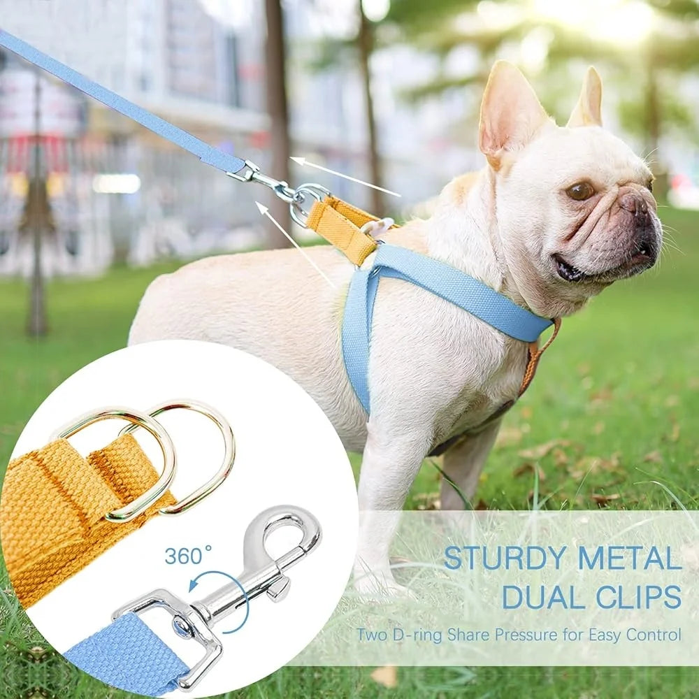 No Pull Dog Harness Set Adjustable Lightweight Cotton Halter with Leash Dog Collar Poop Bag Holder Escape-Proof Step-In Design