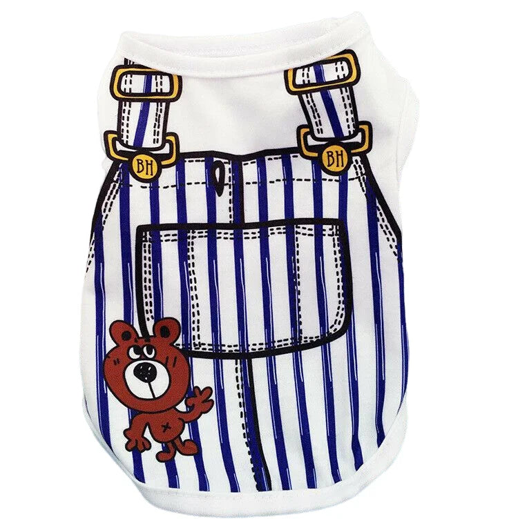Cartoon Print Cotton Pet Apparel - 3-Season Vests/Coats/Shirts for Dogs & Cats