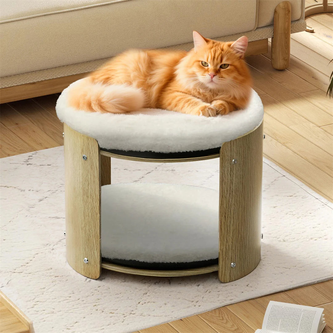 BINGOPAW 2-Layer Wood Cat Sofa Double Cat Tower Pet Bed Furniture with Removable Washable Thicker Soft Plush Mats