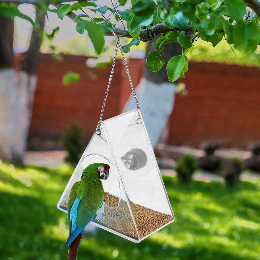 Smart Bird Feeder Acrylic with Camera Birds Hanging Feeder Transparent 1080P HD Easy Installation for Outdoor Garden