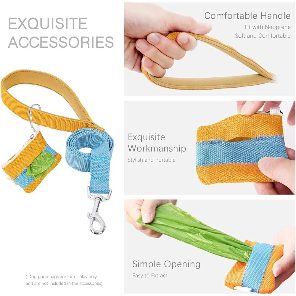 No Pull Dog Harness Set Adjustable Lightweight Cotton Halter with Leash Dog Collar Poop Bag Holder Escape-Proof Step-In Design