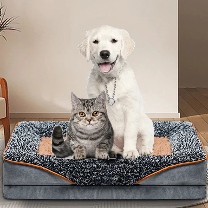 Removable washable pet dog sofa and dog bed for all seasons, pet bed sofa, comfortable and soft cat sofa bed with raised edges,