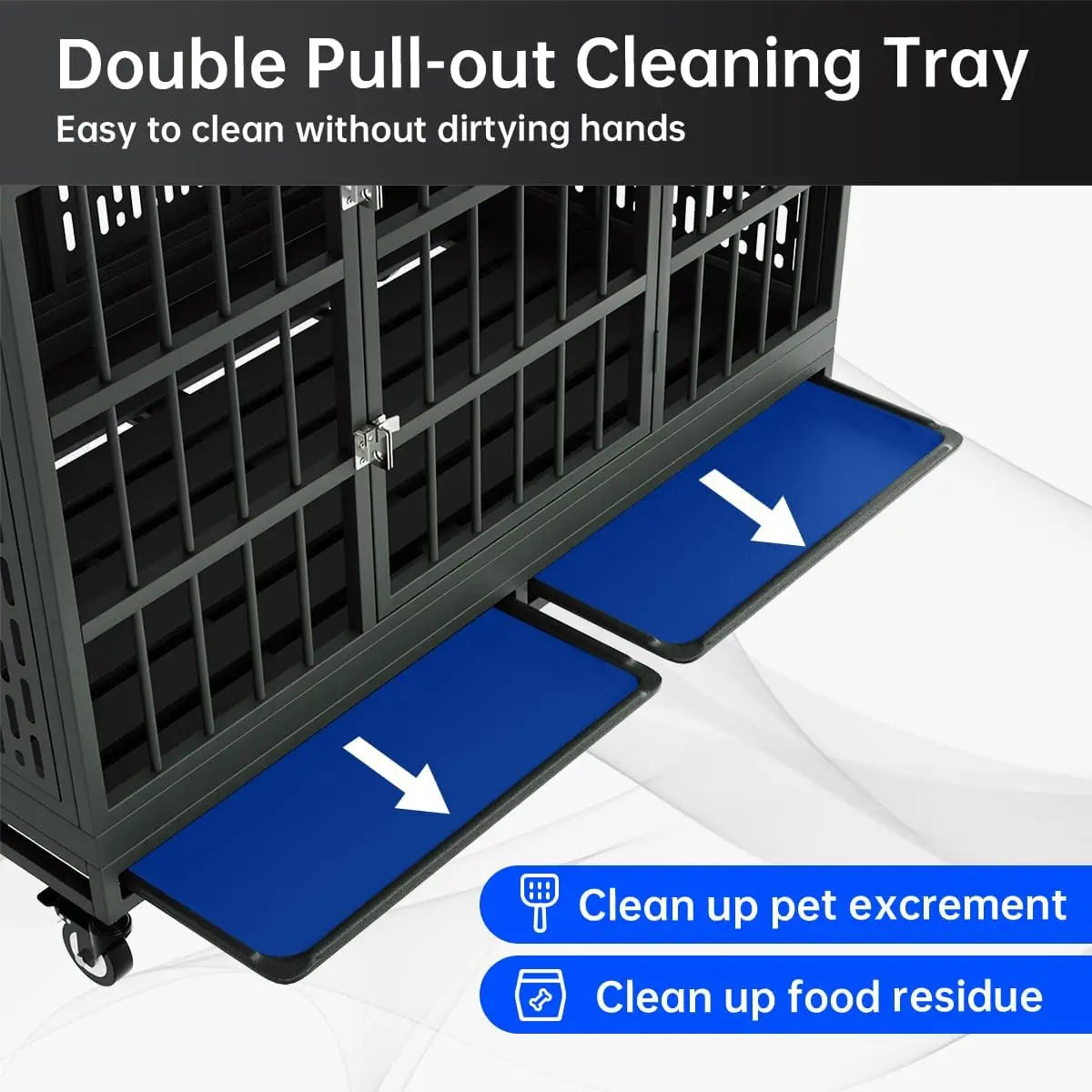 48 Inch Heavy Duty Dog Crate with Wheels, Folding Metal Cage for Large Dogs, XL XXL Indestructible Kennel with Removable Tray