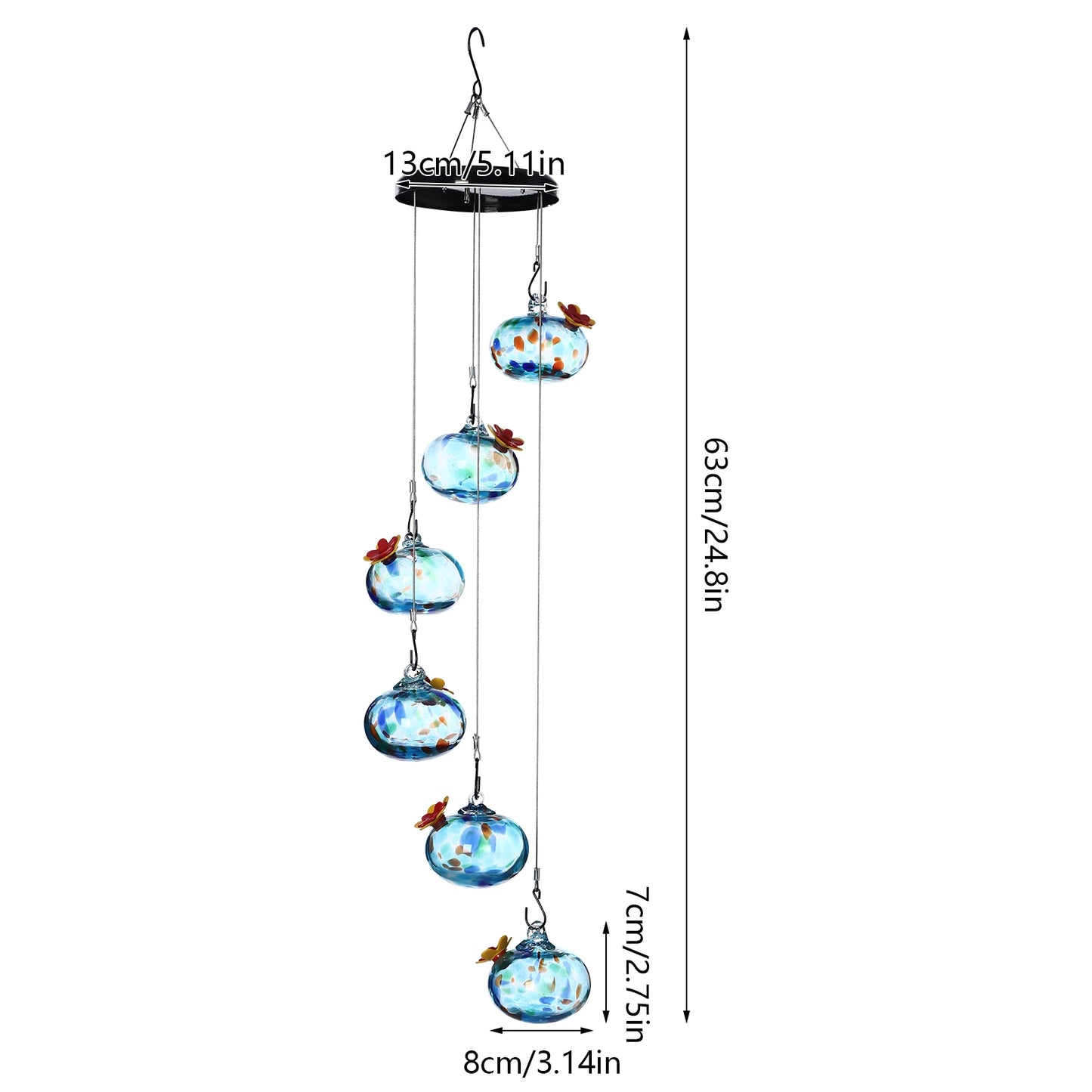 Bird Feeder, Hanging Hummingbird Feeder Blue Glass, Outdoor Garden Bird Feeder with Stable Metal Base, to Attract Wild Birds