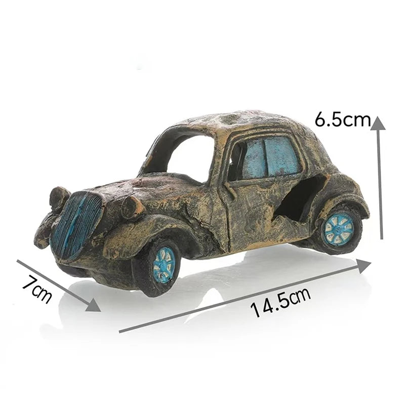 Car Wreck Fish Tank Decor, Fun Aquarium Ornament with Hiding Caves, Creates an Underwater Adventure for Your Fish