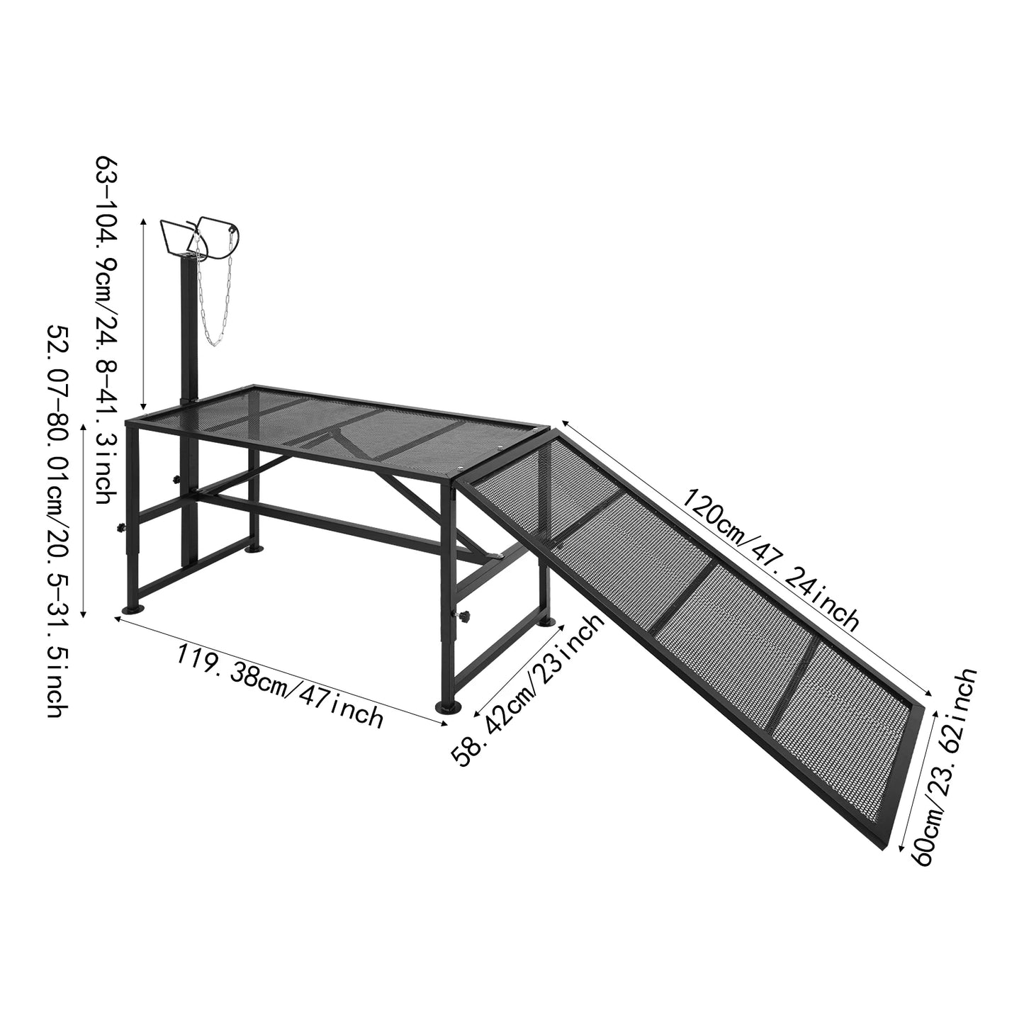 Goat Sheep Stand with Ramp| Adjustable Metal Livestock Milking and Shearing Stand| 47*23in, 500 lbs Load