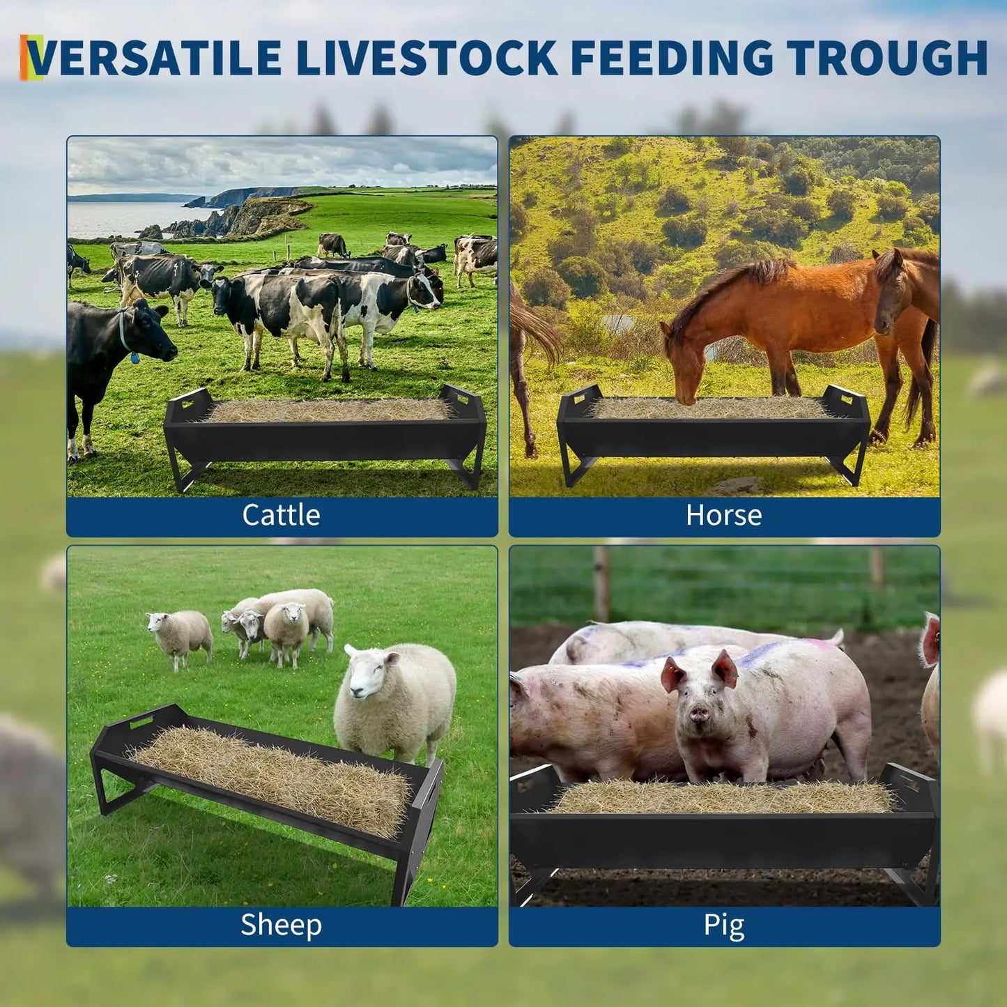 22 Gallon Heavy Duty Galvanized Steel Livestock Feeder Hay Trough Rustproof V-Shaped Bottom For Horse Goat Sheep Cattle Alpaca