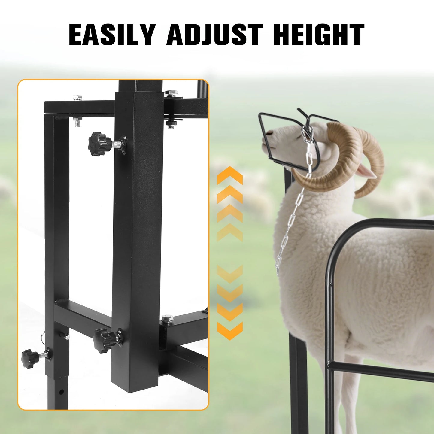 Goat Milking Stand Sheep & Goat Trimming Stand Adjustable Height Goat Shearing Livestock Stand with Headpiece and Nose Loop