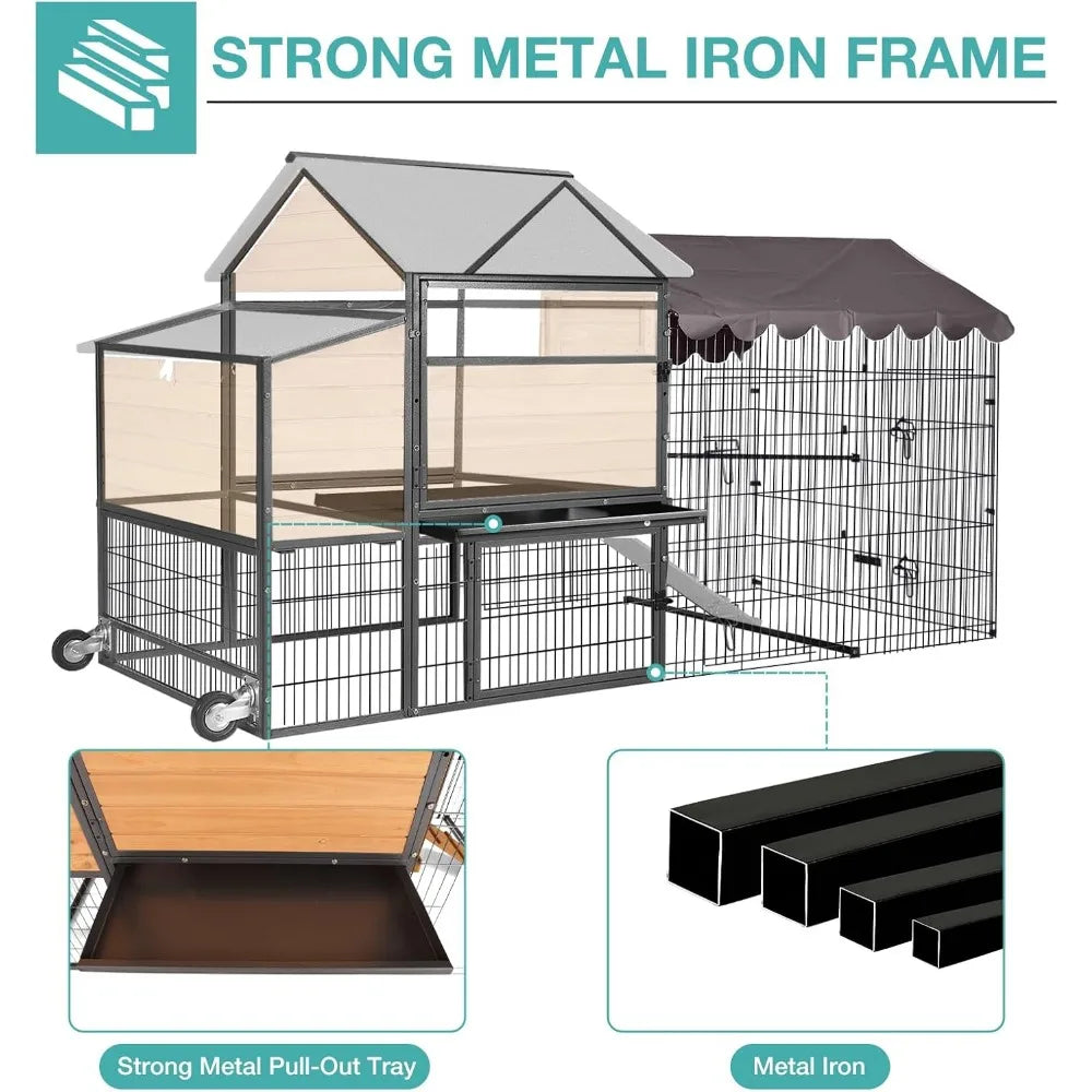 Large Steel Frame Chicken Coop for 6-8 Hens with Nesting Box and Waterproof Cover