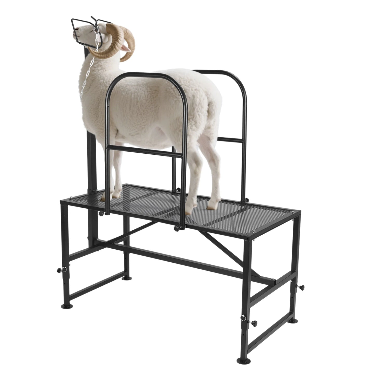 Goat Milking Stand Sheep & Goat Trimming Stand Adjustable Height Goat Shearing Livestock Stand with Headpiece and Nose Loop