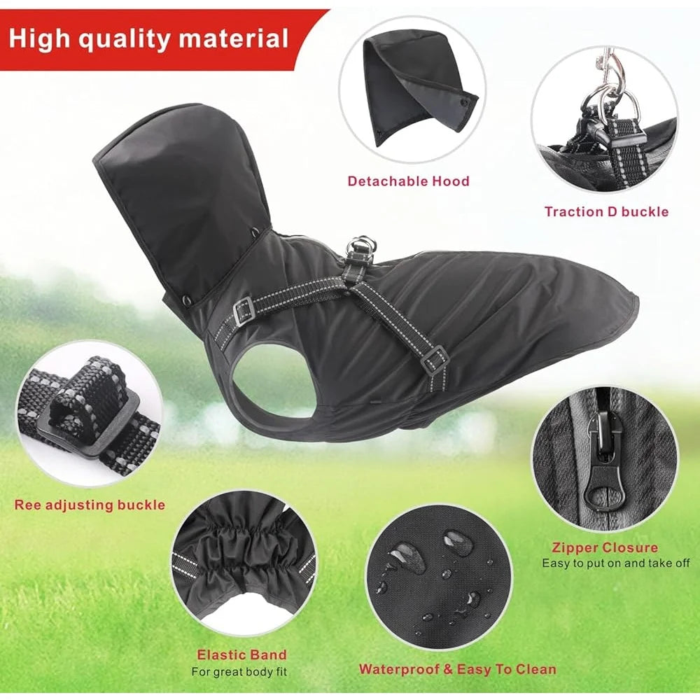 Reflective Waterproof Dog Raincoat Adjustable Hooded Jacket Small Medium Large Dogs Easy Wear Outdoor