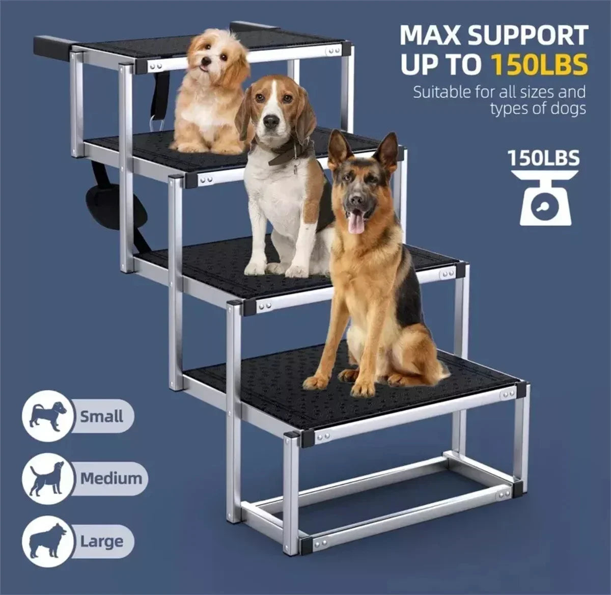 In Vehicle Mounted Four Step Folding Dog Stairs Heavy Duty
