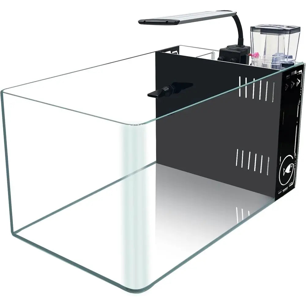 Curved Corner Saltwater Aquarium Rimless Low Iron Aquarium Marine Fish Tank Reef Tank with Lid, Protein Skimmer, LED Light, Filt