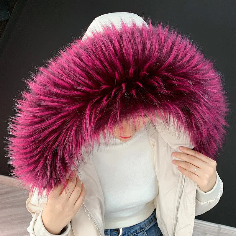 Women Blinger Faux Raccoon Fur Detachable Collar For Winter Coat And Hoody Decorative Fake Collar Fur Customerized False Collar