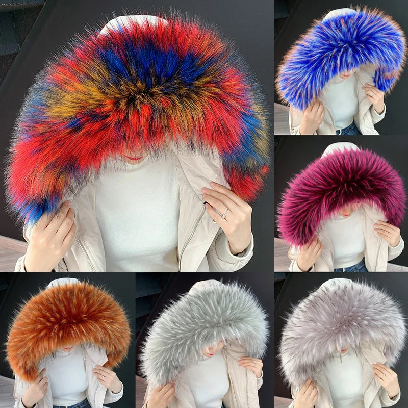Women Blinger Faux Raccoon Fur Detachable Collar For Winter Coat And Hoody Decorative Fake Collar Fur Customerized False Collar