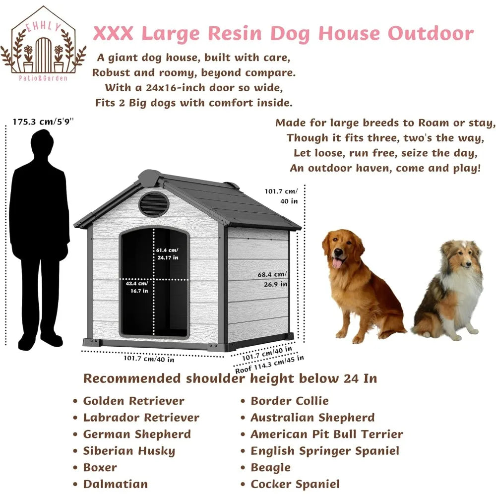 Large Dog House Outdoor Weatherproof, 3XL Big Dog House for 2 Large Dogs Outside, Insulated Igloo Pet House with Elevated Floor