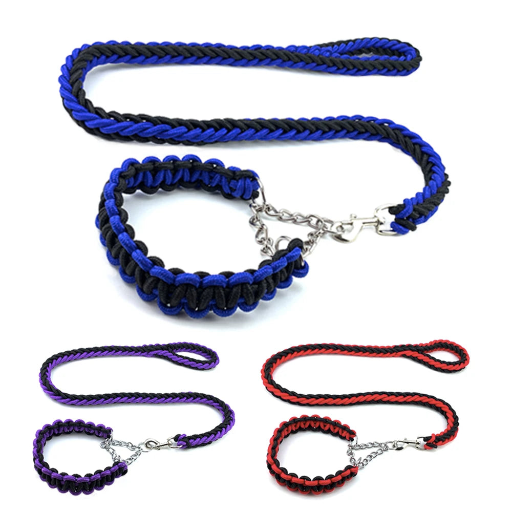 Nylon Braided Dog Collar And Leash Set Traction Rope For Small Medium Large Dog Leash Chien Pitbull Bull Terrier Pet Accessories