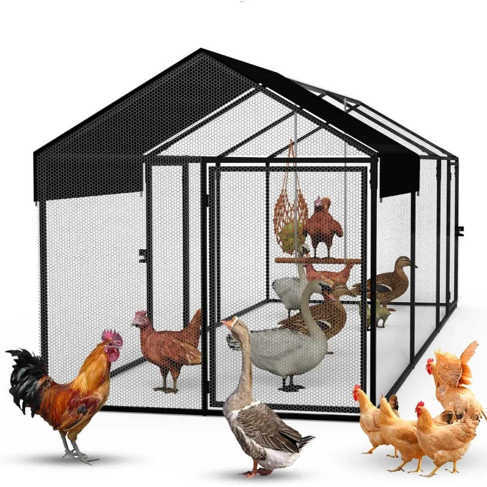 Large Metal Chicken Coop 120"40"40" Heavy Duty Chicken Run Hen House with Waterproof Anti-UV Cover for Portable Poultry Cage Out