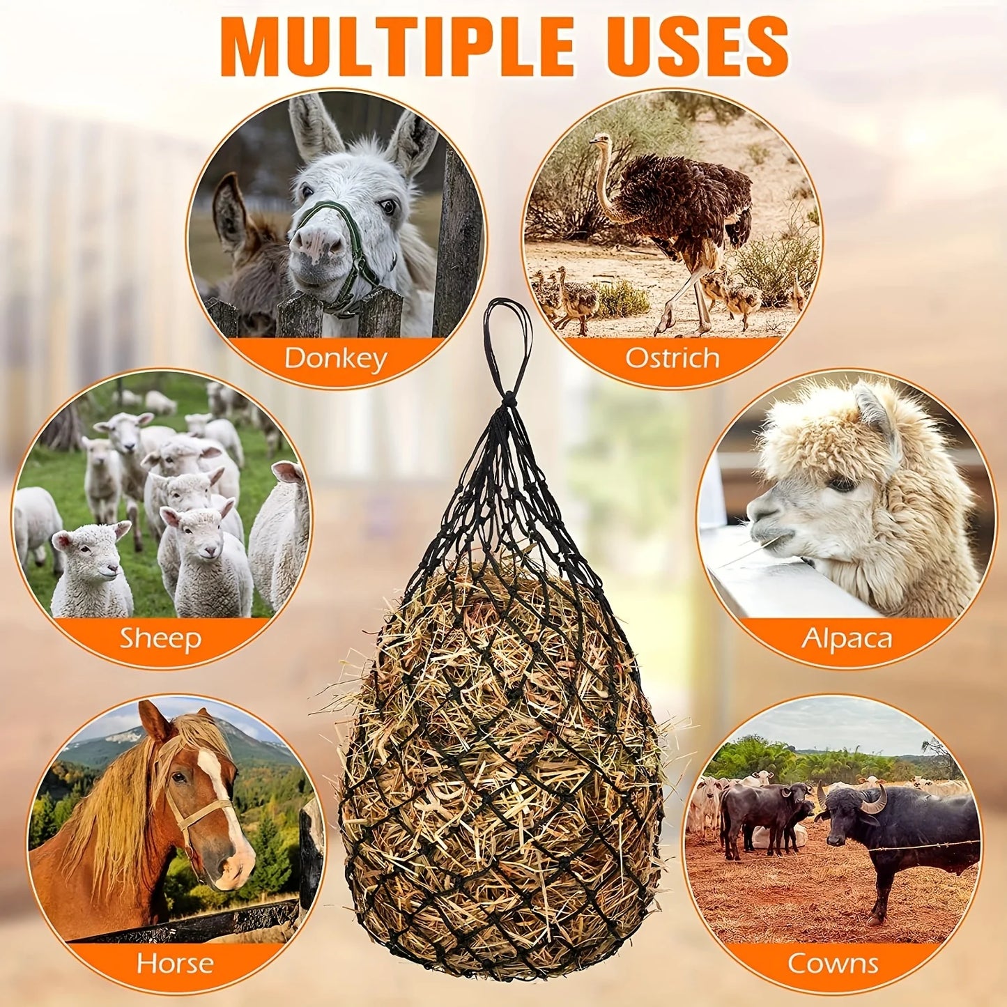 2 Pack Horse Hay Net Slow Feed Bag For Horses Sheep Donkeys