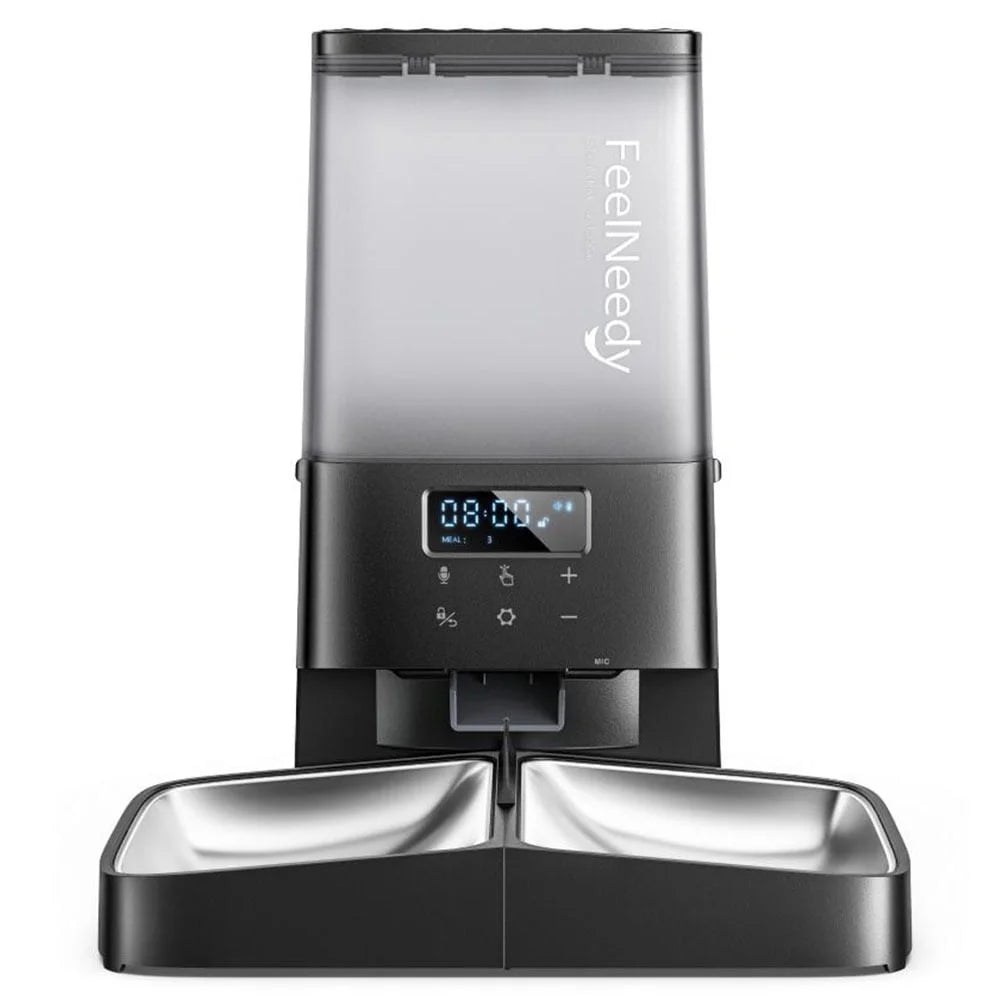 Automatic Cat Feeder 5L Timed Pet Food Dispenser Elevated Feeding Station with 2 Stainless Steel Bowls Voice Recording