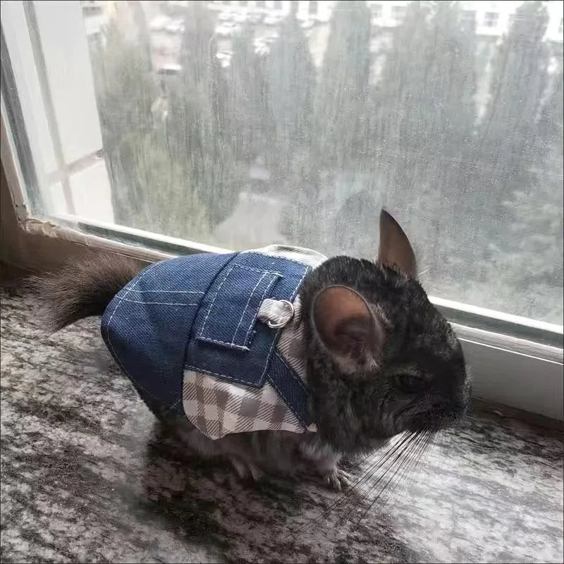 Stylish Denim Pet Harness & Leash Set - Rabbit Bunny Guinea Pig Walking Costume for Small Animals Safety Accessory