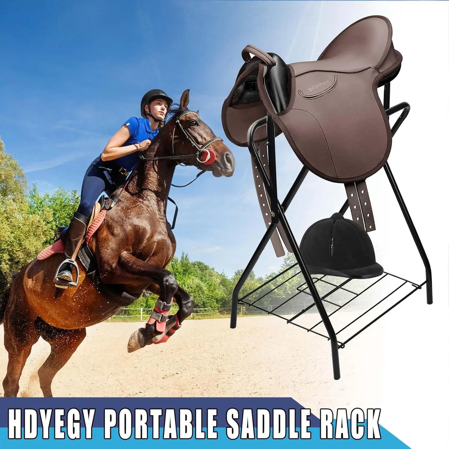 Portable Folding Horse Saddle Stand for English and Western Saddles, Black, 28x19x37.5 Inches