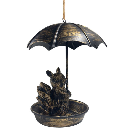 Squirrel/Cat/Dog Animal Bird Feeder Animal Holding Umbrella Metal Bird Feeders Hanging Bird Feeder Dish for Yard Patio Landscape