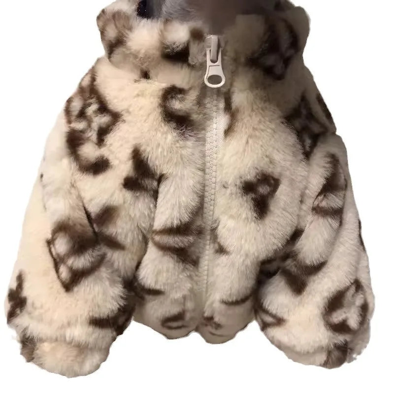 Dog Cat Winter Coat Autumn Clothes, Smoked Fur Warm Jacket for Schnauzer Teddy Bichon Small Medium Pets