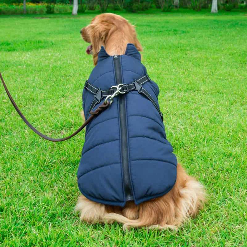 Winter Warm Dog Jacket Waterproof Pet Coat for Small Large Dog Clothes Fleece with Harness Puppy Vest Chihuahua Labrador Costume