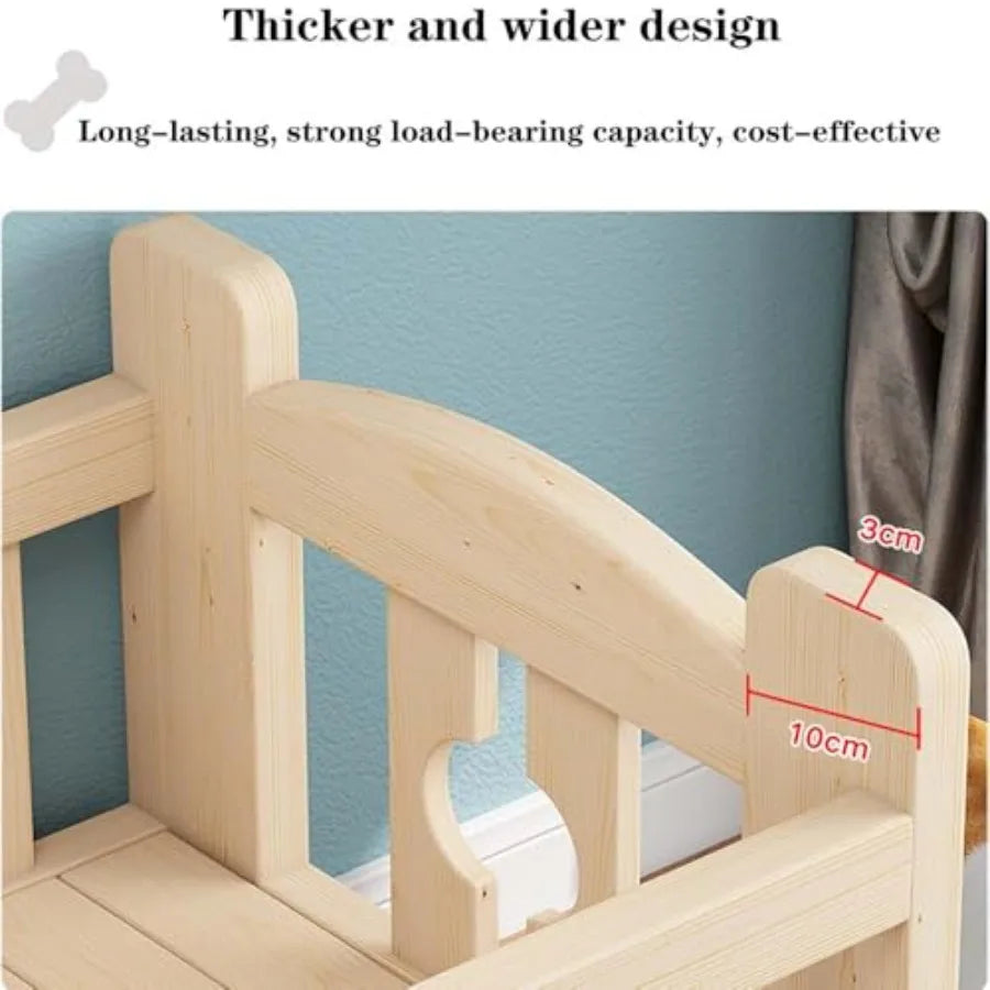 Dog Bunk Bed for Small/Medium/Large Pet with Wood Frame and Steps Double Layer Pet Bed in Brown Durable Design with Side Ladder