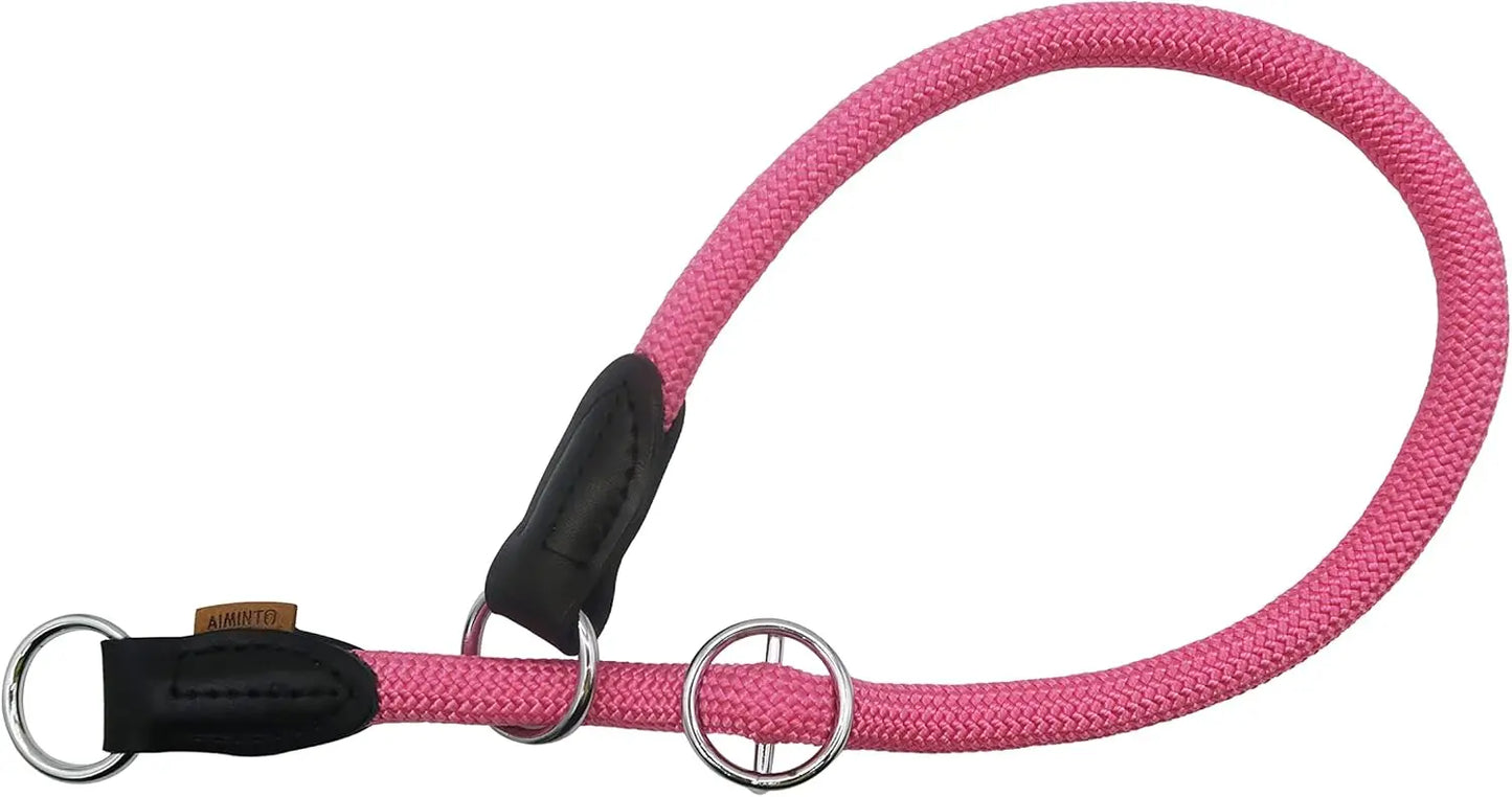 Pink Braided Martingale Dog Collar with Slidable Stop Ring, Adjustable for Small Dogs