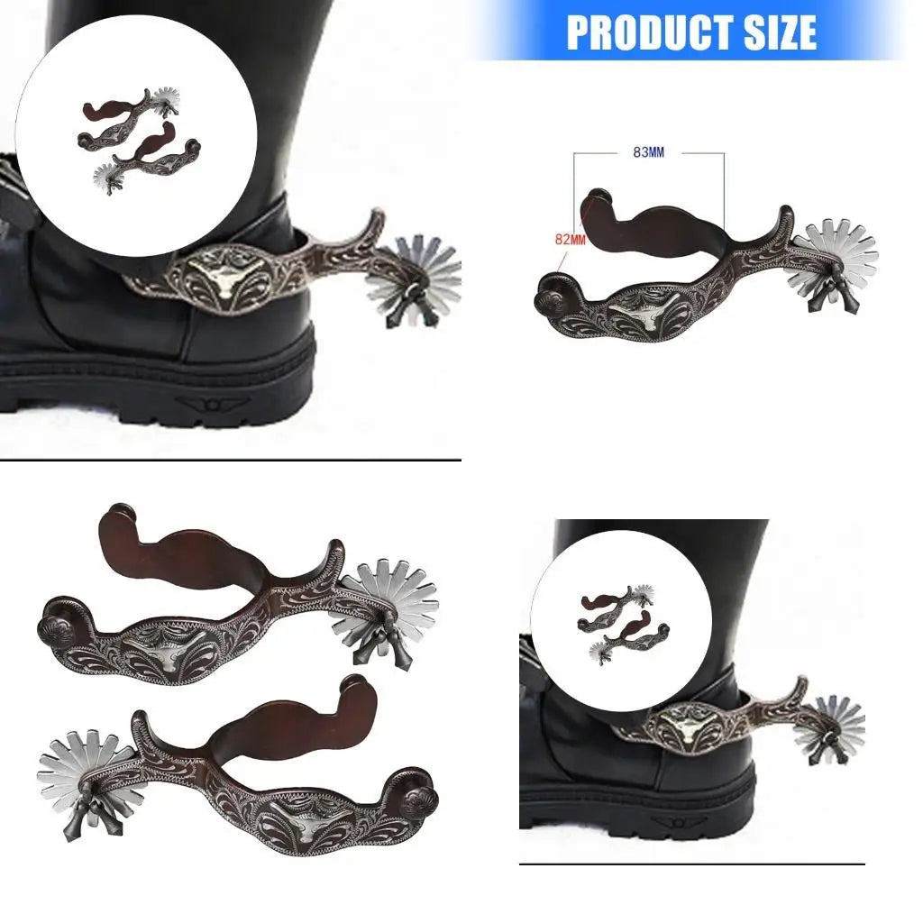 R6FE Metal Horse Spur Western Cowboy Horse Spur Horse Boot Spur Decoration for Equestrians Competition Entertainment